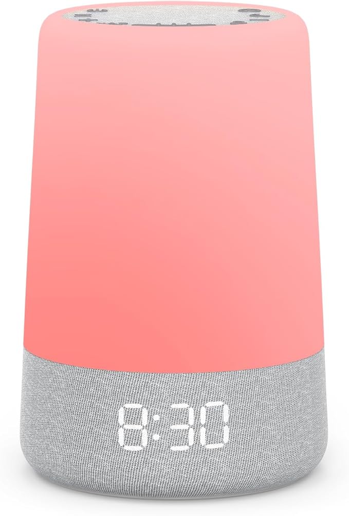 REACHER Sleep Trainer Alarm Clock for Kids, Night Light, White Noise Machine and OK to Wake Clock for Toddlers at Home or Travel, App-Free, Rechargeable