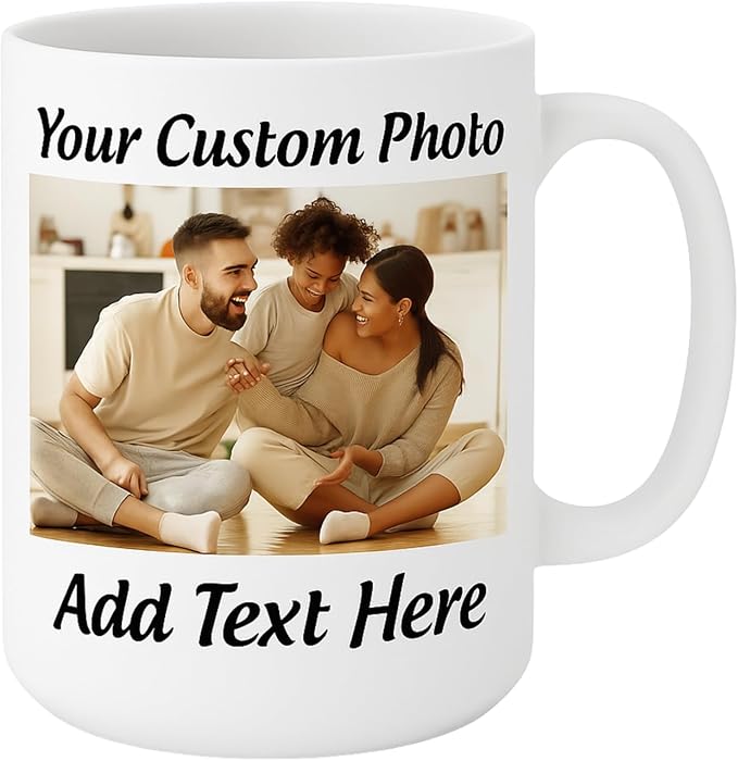 Customized 15oz Ceramic Coffee Mugs with Personalized Text and Photo Image Upload Novelty Gift, Personalize With Different Design And Images, Custom Gift (White)
