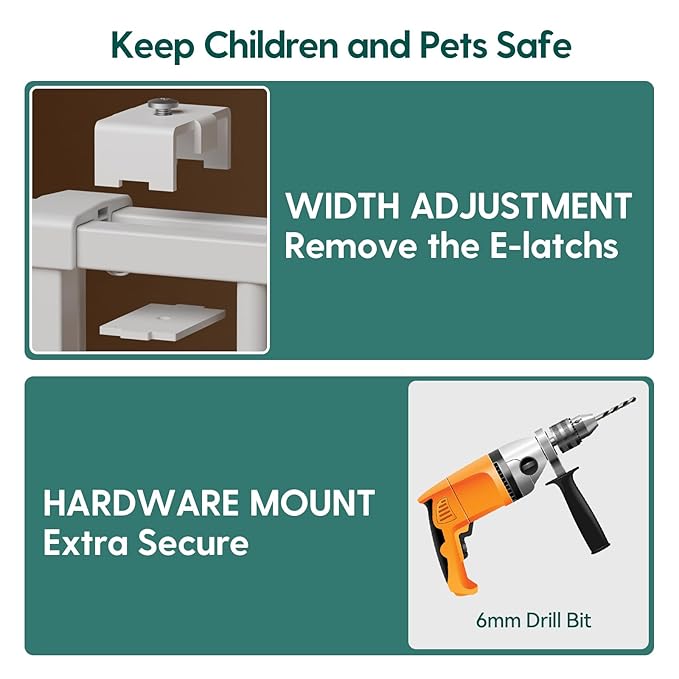 Babelio 34" Extra Tall Baby/Dog Gate with No Threshold Design Walk Thru Door, 26-43" Auto Close Safety Gate for Babies, Elders and Pets, Fits Doorways, Stairs, and Entryways, White