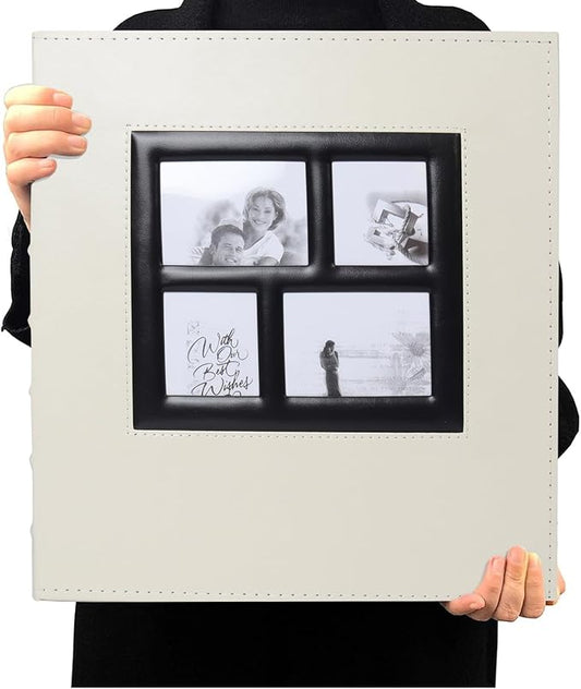 RECUTMS Photo Album 4x6 600 Pockets, Black Pages Leather Cover Large Capacity Picture Albums Holds 600 Horizontal and Vertical Photos (Beige)