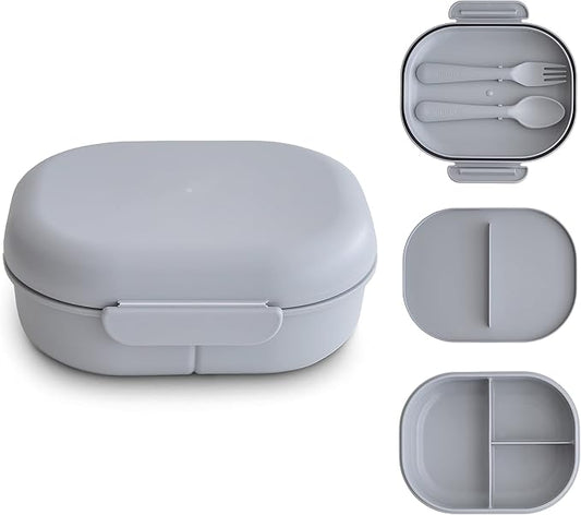 mushie Kids Bento Lunch Box | 3-Compartment & Removable Divider + Fork & Spoon Utensils | Great For Meals, School, Snacks On-the-Go | Dishwasher Safe (Cloud)