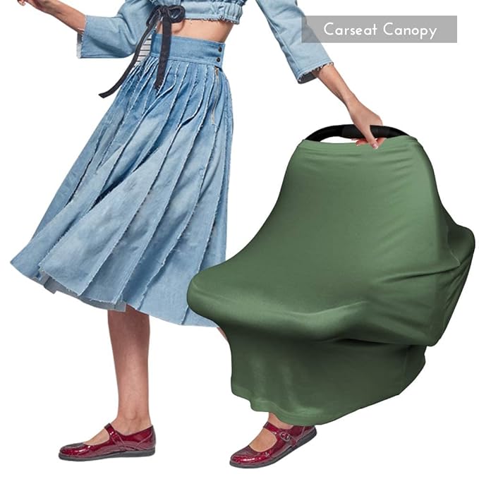 Yoofoss Nursing Cover Breastfeeding Scarf - Baby Car Seat Covers, Infant Stroller Cover, Strechy Carseat Canopy for Boys and Girls (Dark Green)