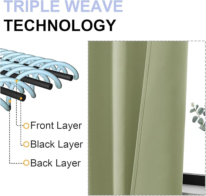 Simplebrand Ava Sage Green Blackout Curtains for Bedroom 90 Inches Long 2 Panels Set, Solid Privacy Energy Saving Living Room Window Treatment Curtains Blackout Drapes, W50 x L90 Inch, Sage Green