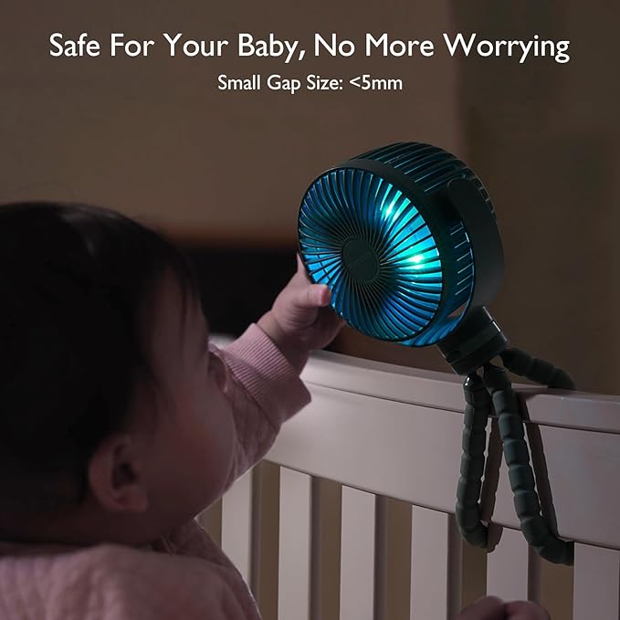 Momcozy 8000mAh Portable Stroller Fan, 27H Ultra-long Life Detachable 4 Speed 360°Rotate LED Night Light with 2 Modes, USB Rechargeable Handheld Cooling Fan for Travel/Bedroom/Car Seat