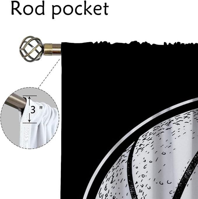Basketball Blackout Curtains for Boy Girl Room Darkening Decor,Sport Theme and White Motto Dark Background Bedroom Living Room Home Rod Pocket Thermal Insulated Window Curtain/Drapes Panel,42x45 Inch…