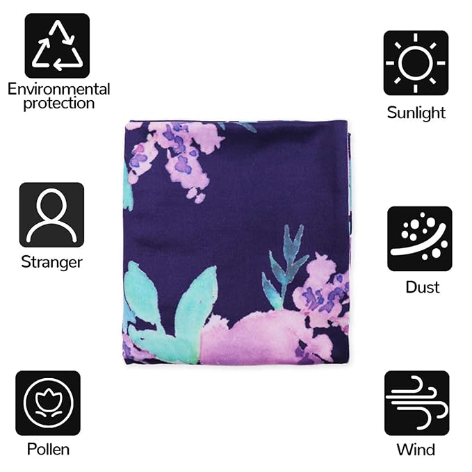 Carseat Cover Girls, Multiuse - Nursing Breastfeeding Covers, Purple Flower Theme, Car seat Canopy, Stretchy Soft Breathable