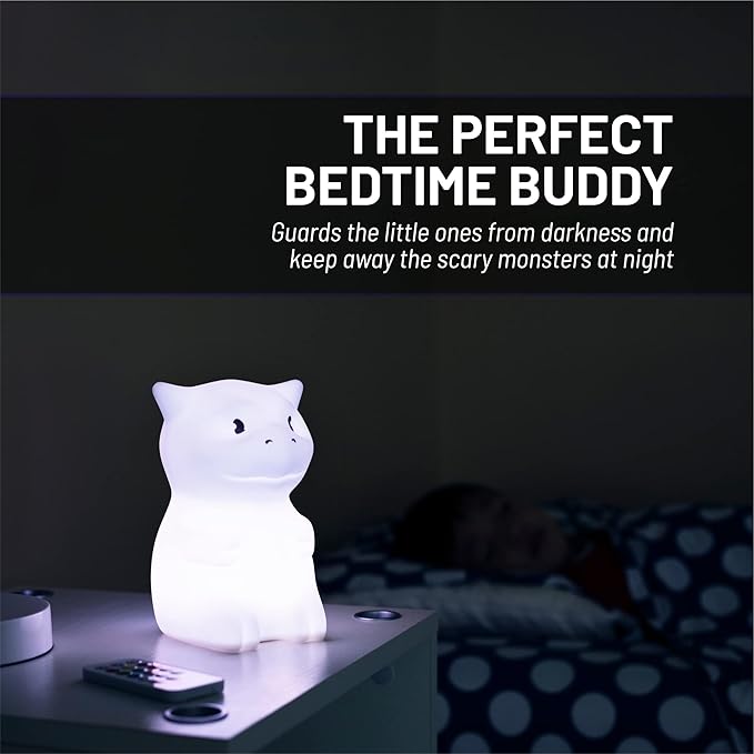 Lumipets Remote Control Silicone Night Light for Kids - Dragon Design with 9 Soft Colors & Sleep Timer - Rechargeable, Battery-Operated Lamp for Bedroom | Baby Nursery, Toddler, Girls, Boys