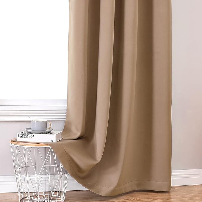 ChrisDowa 100% Blackout Curtains 108 inch Long for Bedroom with Black Liner, 2 Thick Layers Total Blackout Thermal Insulated Grommet Window Curtains 2 Panels Set (Cappuccino, 52 x 108 Inch)