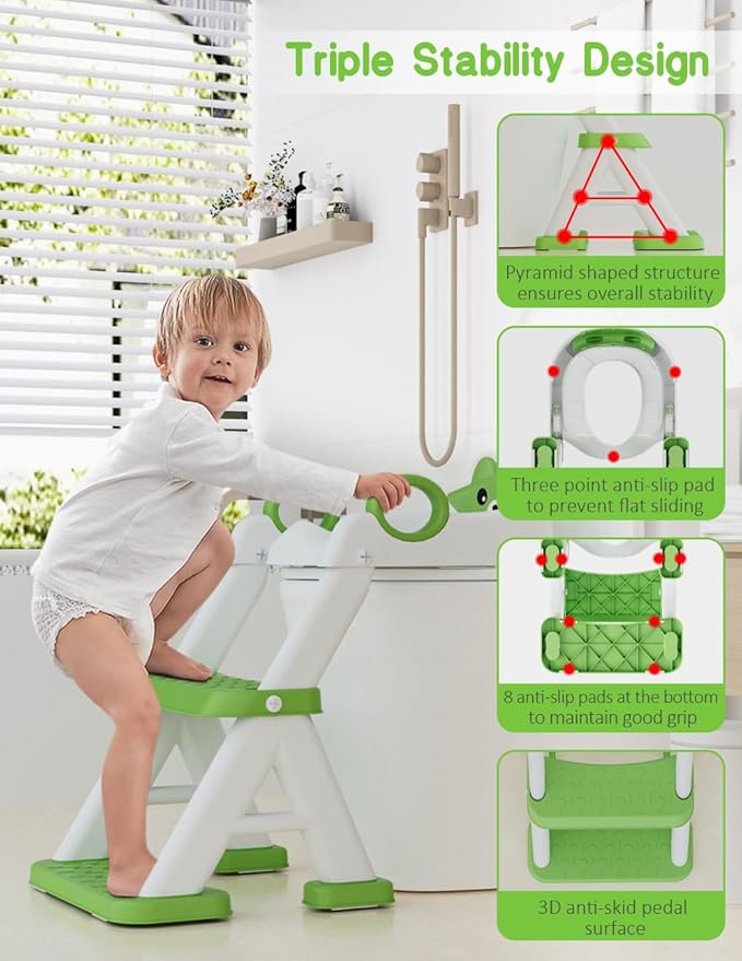 Potty Training Seat, Toddler Toilet Seat With Steps, 2 In 1 Toddler Potty Training Toilet With Splash Guard, Anti-Slip Step Stool Soft Mat, Adjust High Potty Seats For Toddlers Kids Boys Girls