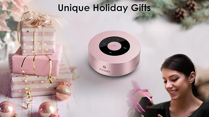 XLEADER Mini Bluetooth Speaker (Travel Case Provided) HD Sound&Rich Bass, Touch Design, 12-15H Playtime, Support Aux Input, Micro SD, Mic, for iPhone Laptop Shower Office, Ideal Gifts, Pink Rose Gold