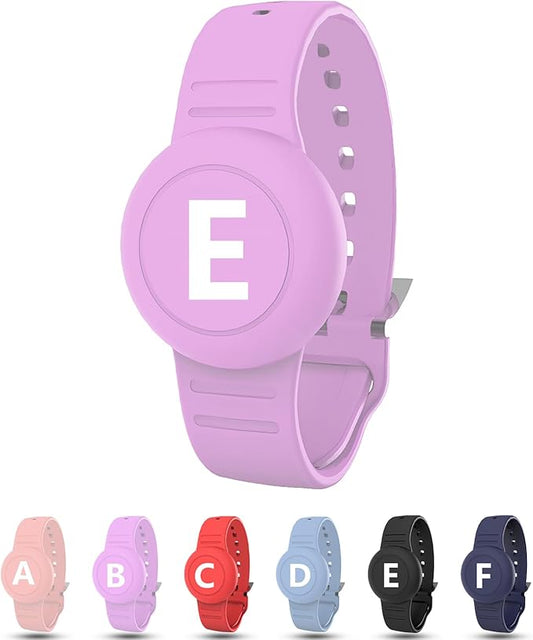 Waterproof Bracelet for AirTag Kids, Personalized Initial Letter Hidden Holder Compatible with Air Tag, Silicone Case for Airtag Adjustable Anti-Lost GPS Tracker for Toddler Child Elder, E