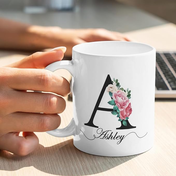 Personalized Monogrammed Mug for Women with Name and Initial - Custom Monogram Coffee Mugs - Initial Mugs - Mother's Day Gifts, Birthday Gift for Woman - Bridesmaid Mug