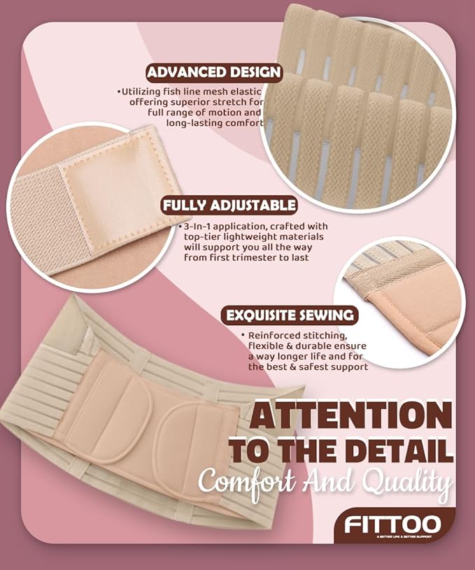 FITTOO Maternity Belt Back Support Belly Band Pregnancy Belt Support Brace Abdominal Binder Waist Support Beige XXL