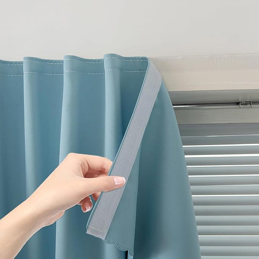 Self Adhesive Curtains, Black Out Shade for Window, Blackout Fabric Temporary Window Coverings Easy to Hang Curtains No Rod Needed, Use for Bedroom, Room, Kitchen, 35" W X 59" L, Lake Blue, 1 Panel