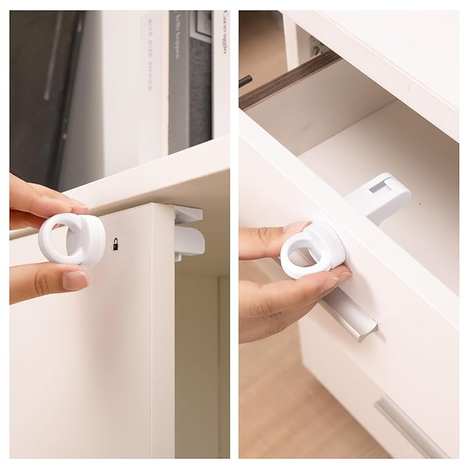 Inaya Magnetic Cabinet Locks Baby Proofing, 12 Locks & 2 Keys, Child Proof Magnet Locks for Cabinet Drawers with Invisible Design, 3M Adhesive for Easy Installation - No Drill & Tools Needed