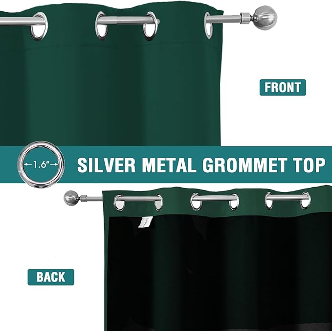 ChrisDowa 100% Blackout Curtains for Bedroom with Black Liner, 2 Thick Layers Total Blackout Thermal Insulated Grommet Window Curtains 2 Panels Set (Forest Green, 52 x 63 Inch)