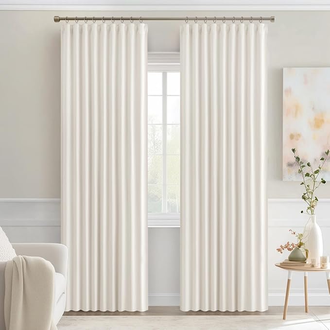 MIULEE Ivory Back Tab Blackout Curtains 72 Inches Long 2 Panels Set for Living Room Bedroom Privacy, Rod Pocket/Pinch Pleat Thermal Insulated Room Darkening Pleated Light Blocking Drapes