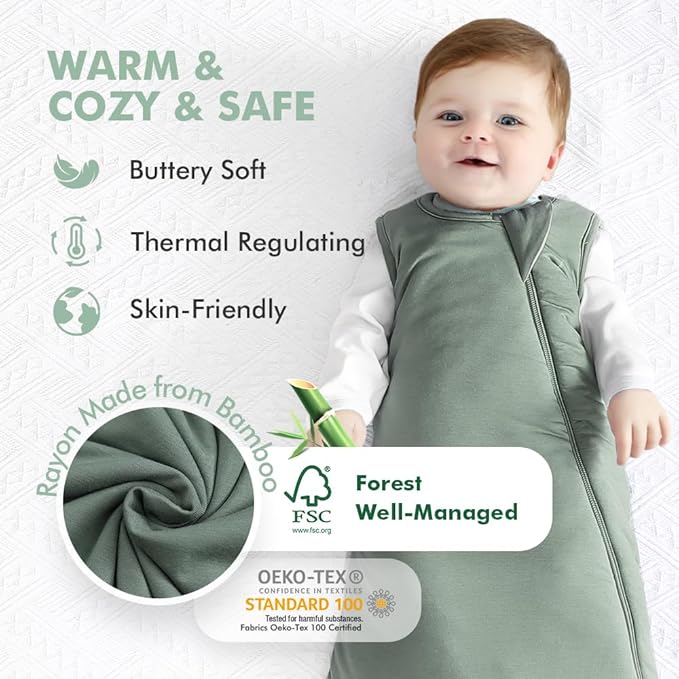 HAPIU Unisex Rayon Made from Bamboo Baby Sleep Sack TOG 1.0, 2-Way Zipper YKK, Wearable Blanket Baby