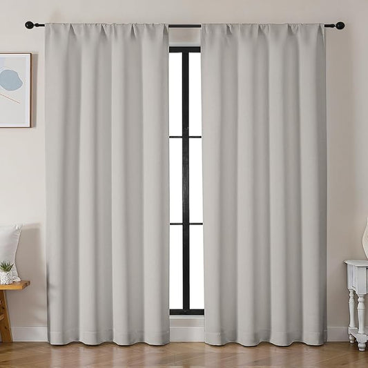 Simplebrand Ava Natural Blackout Curtains for Bedroom 84 Inch Length 2 Panels Set, Solid Thermal Insulated Privacy Living Room Window Treatment Curtains Blackout Drapes, W50 x L84 Inch, Natural
