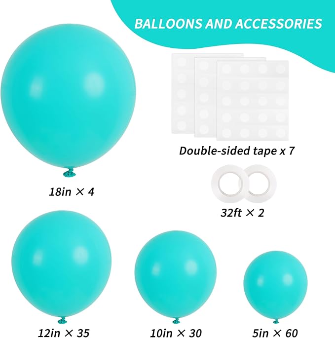 RUBFAC 129pcs Teal Blue Balloons Different Sizes 18 12 10 5 Inch Latex Turquoise Teal Balloon Garland Arch for Party Decoration Birthday Wedding Engagements Anniversary Baby Shower Party Supplies