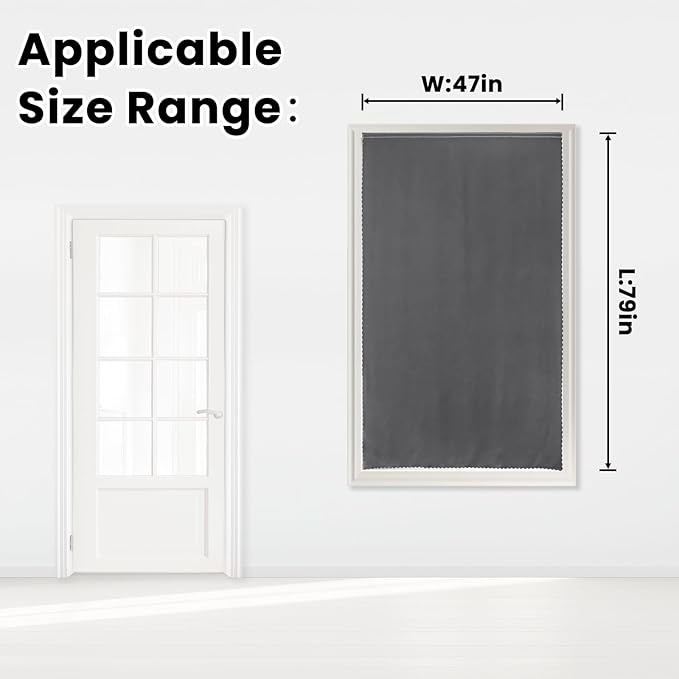 Magic Tape Stick On Curtains Window Shades Pull Down Blackout Window Cover Blackout Curtains for Bedroom No Drillng Self Adhesive Curtains No Rod Small Curtain, 47" W X 79" L, Grey, 1 Panel