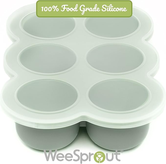 WeeSprout Silicone Baby Food Freezer Tray with Clip-on Lid - Perfect Storage Container for Homemade Baby Food, Vegetable & Fruit Purees, and Breast Milk (Matte Green, Six 3 Ounce Sections)