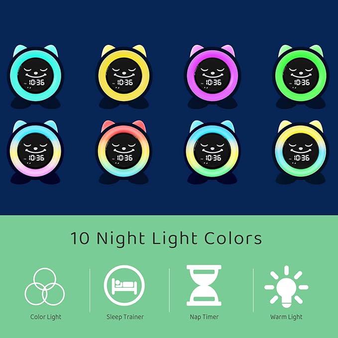 Toddlers Sleep Training Clock, Kids Alarm Clock with Night Light & Nap Timer, Ok to Wake Clock for Girls and Boys