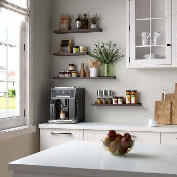 35.3 Inches Long Floating Shelves, 2 Set Farmhouse Wall Shelf for Bedroom, Nursery Book Shelf with Lip, Picture Ledge Shelf for Wall Decor Living Room Bathroom Kitchen - Walnut