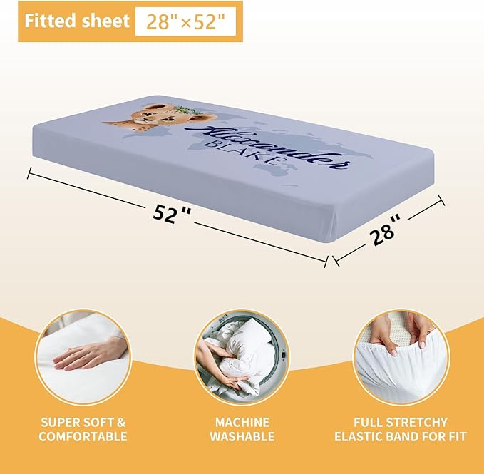 Personalized Baby Crib Bedding Set, 5 Pcs Custom Name Nursery Bedding Set, Deep Blue Leopard Baby Bedding Set for Boys, Double Layer Baby Crib Sets, Customized Gifts for Toddlers Kids Infants