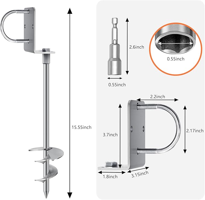 Eurmax USA Ground Anchors Heavy Duty Adjustable L-Shaped Head Shed Tent Stakes Trampoline Anchors, Trampoline Stakes for Sheds,Swing Sets,Mobile Home,Carports Set of 4(Silver)