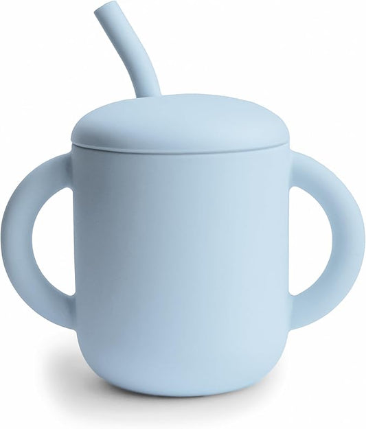 mushie 100% Silicone Training Cup & Straw for Toddlers | 6 Months+ (Powder Blue)