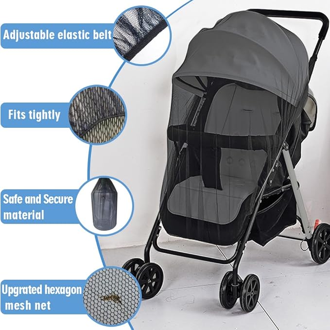 Mosquito Net for Stroller 2Pack - Protective Baby Stroller Mosquito Net - Perfect Bug Netting for Strollers, Bassinets, Cradles, Playards, Pack N Plays and Portable Mini Crib (Black)