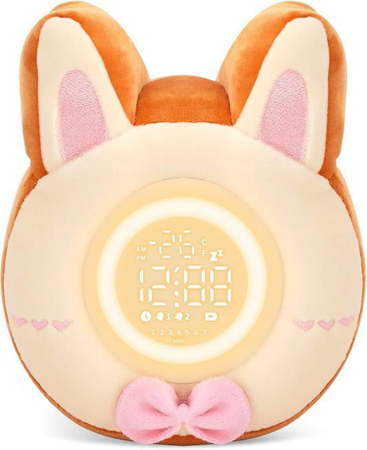 QANYI Bunny Night Light for Kids - Soft Plush Toy with Bunny Alarm Clock, Sleep Light for Bedroom, Gifting, Christmas, New Year