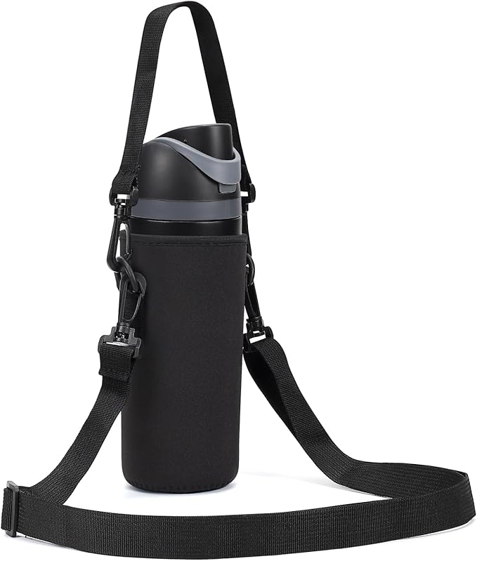 Neoprene Water Bottle Carrier Bag with Adjustable Shoulder Strap for Owala 24 OZ Tumbler, Insulated Water Bottle Cover for Owala FreeSip Insulated Water Bottle (Black, 24 OZ)