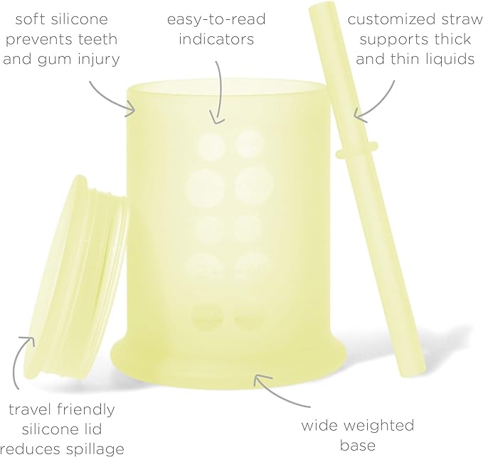 Olababy Silicone Training Cup with Straw Lid | Babies Water Drinking Cup | 6+ Mo Infant To 12-18 Months Toddler | Sippy Cup For Kids & Smoothie Cup | Baby Led Weaning (Lemon, 5 oz)