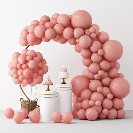 RUBFAC 129pcs Retro Pink Balloons Different Sizes 18 12 10 5 Inch, Latex Blush Balloon Garland Arch Kit for Valentine's Day Birthday Baby Shower Wedding Princess Boho Theme Party Decoration
