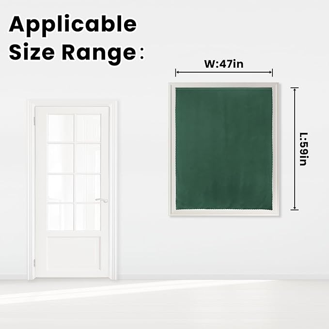 Blackout Curtains for Bedroom Stick On Curtains Window Shades Pull Down Blackout Window Cover No Drillng Self Adhesive Curtains No Rod Small Curtain, 47" W X 59" L, Dark Green, 1 Panel