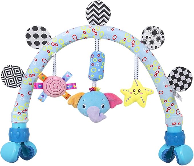 Travel Arch Bassinet Mobile Toys for Infant & Toddlers,Clip on Stroller Toy Crib Accessory & Pram Activity Bar Toy for Indoor and Outdoor (Elephant)