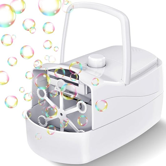 Bubble Machine, Automatic Bubble Blower for Kids, 18000+ Bubbles Per Minute with 2 Speed Settings, Battery/USB Powered Bubble Maker for Toddlers, Outdoor Birthday Parties, Weddings (White)