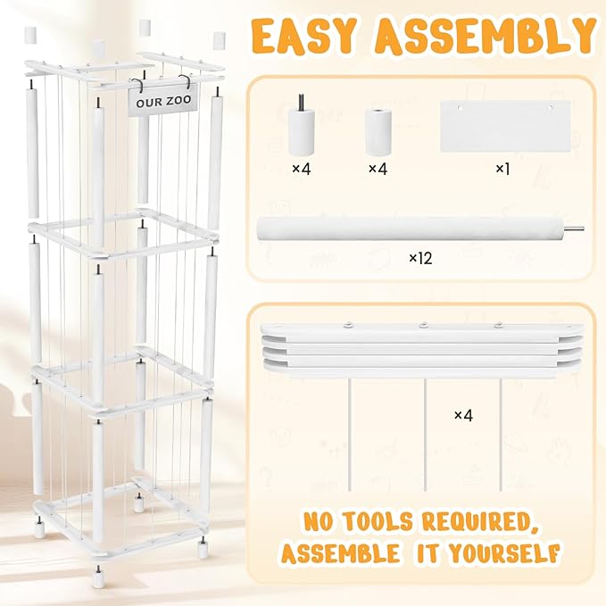 Stuffed Animal Storage & Organizer, Wooden Cute Zoo Toy Holder for Toddler Rooms, Playrooms & Bedrooms（White）