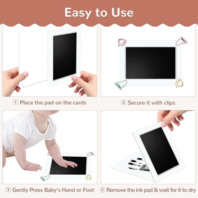 6" x 4" Large Size Baby Inkless Handprint and Footprint Kit with 4 Ink Pads and 8 Imprint Cards by PChero, Ideal for Family Keepsake Newborn Registry Baby Shower Present (Ink Area: 4.9" x 3.14")