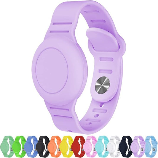 Waterproof AirTag Bracelet for Kids, Hidden Silicone Wristband for AirTag, GPS Tracker Case for Air Tag Holder Strap Band for Child Toddler, Secure Anti-Loss Protection(Purple)