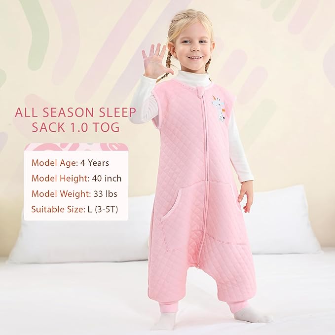 Baby Toddler Sleep Sack with Feet 2.5 TOG Winter, Wearable Blanket with Legs, Toddler Sleeping Sack Long Sleeve (Pink, 3T-5T)