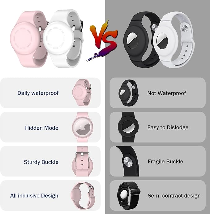 R-fun Waterproof for Air Tag Bracelets [2 Pack] Compatible with Apple Air Tag Finders with Soft Silicone,Anti Lost GPS Item Finders Case Cover,White/Pink