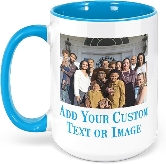 Personalized Mother's Day Coffee Mug, Custom Mum Photo Text 15 Oz Ceramic Mug, Customized Mom Gift Idea Picture Name Cup, Taza Cafe Personalizadas Fotos, Cute Gifts Mom Women Dad Men, Light Blue