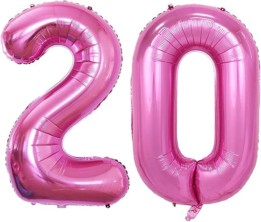 GOER Number 20 Balloons for 20th Birthday Party Decorations,42 Inch Jumbo Foil Helium Balloons for 20th Anniversary (Hot Pink)