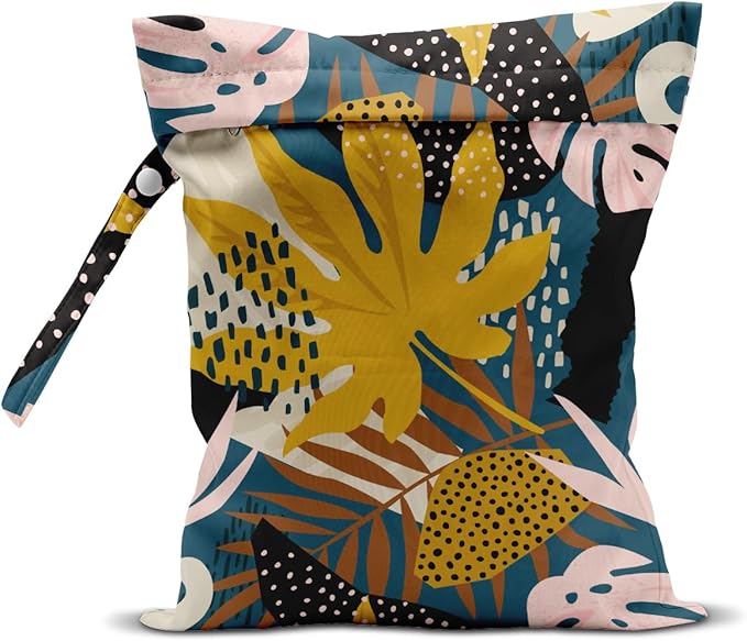 Wet Bag, Wet Dry Bag, Wet Bag for Swimsuit, Travel, Beach, Pool, Diapers, Dirty Yoga Gym Clothes, Makeup Bag, Waterproof Tropical Palm Leaves Decor Jungle Palm Leaf Favors