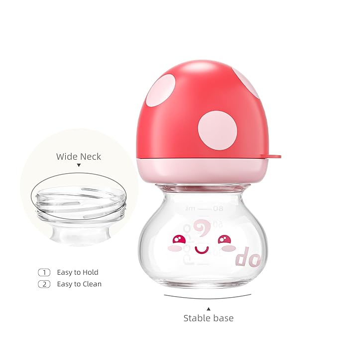 YOHKOH Newborn Glass Baby Bottles with Slow Flow Nipple for 0+ Months, Wide Neck Feeding Bottle, 2.7oz/80ml (Red, 2.7oz (Pack of 4))