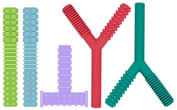 ERKOON Sensory Chew Toys for Autistic Children, 5 Pack Silicone Chewy Tube Oral Motor Tools for Sensory Kids with Autistic, Biting ADHD, SPD, Nursing Teething Toys