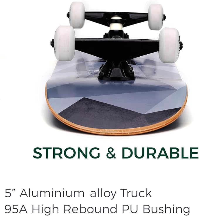 WhiteFang Skateboards for Beginners, Complete Skateboard 31 x 7.88, 7 Layer Canadian Maple Double Kick Concave Standard and Tricks Skateboards for Kids and Beginners